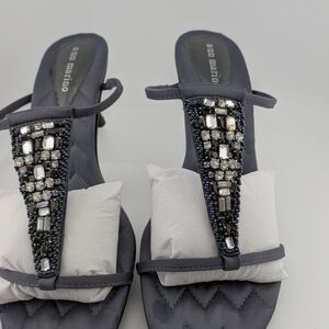 Ann Marino Gray Beaded T-Strap Sandals for Women